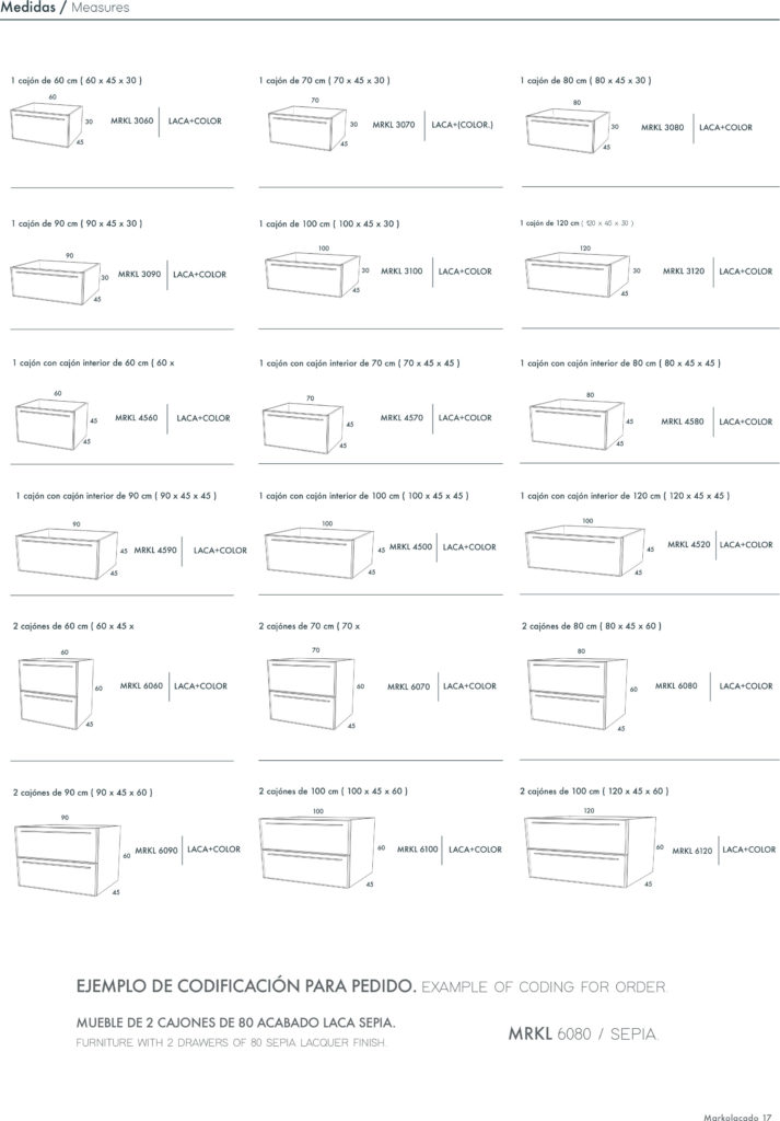 Medidas muebles de baño colección Marko lacado