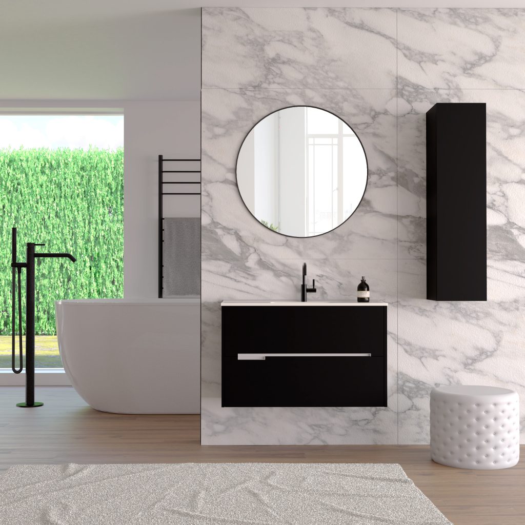 Mueble de baño negro con tirador blanco colección Adapta